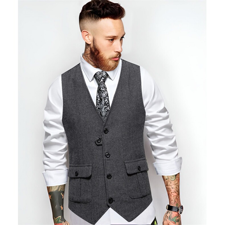 男士人字呢粗花呢西装背心复古V领马甲背心M105P45，男装背心/马甲，星座1314
