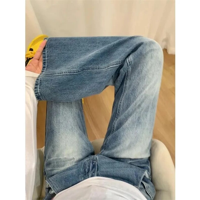 复古低腰直筒牛仔裤女春秋小个子显瘦磨白微喇窄脚长裤子NC6694,男装牛仔裤,星座1116A（原606A-3）
