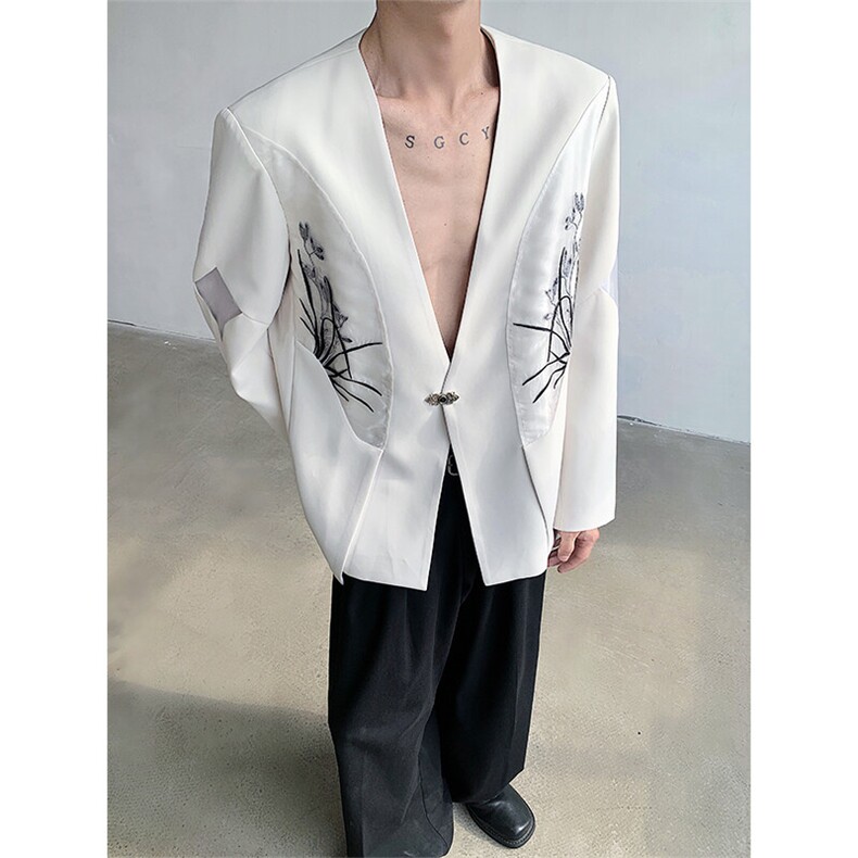 现货！25新中式男士设计感兰花刺绣重工西装外套XZ89-P148,男装西服,电商B288