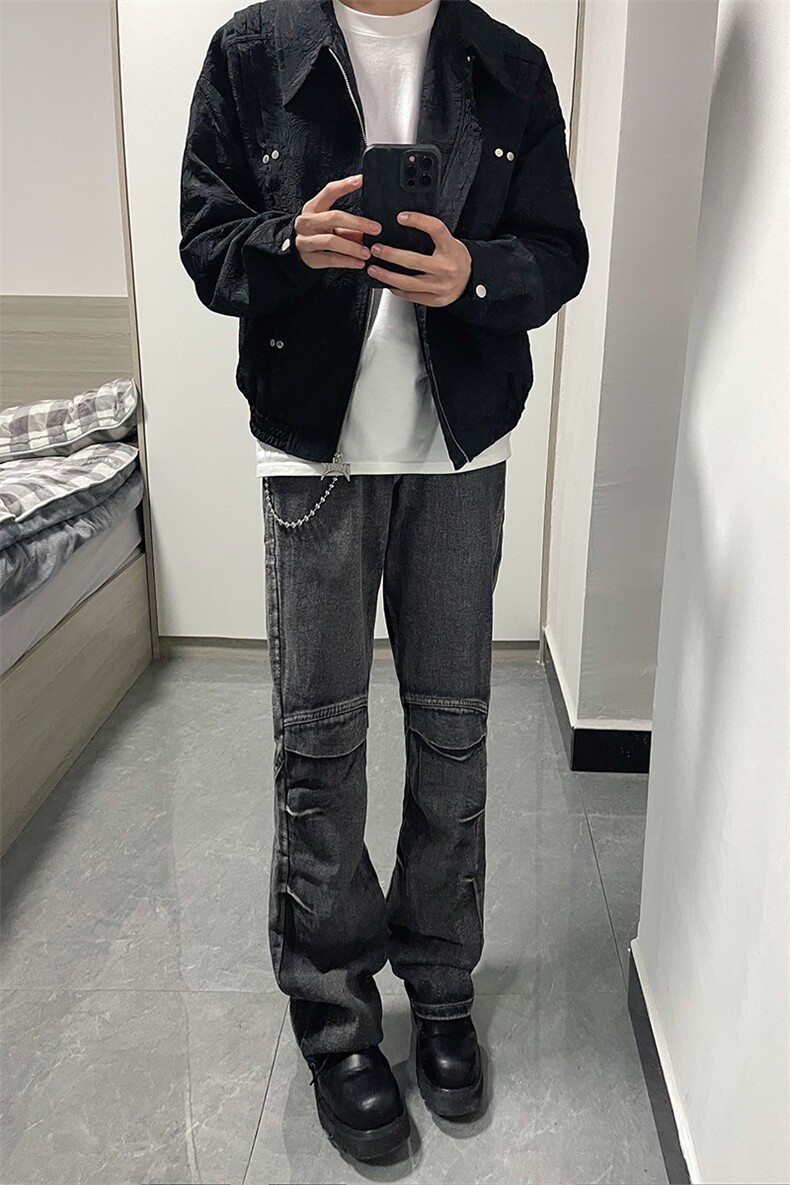 B221美式ins高街暗黑个性拼接微喇牛仔裤LK24155-P65控88,男装牛仔裤,电商B221