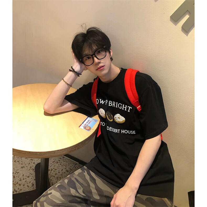 抖音得物 210克现货宽松纯棉美式潮牌印花落肩袖纯棉T恤AT211113图片