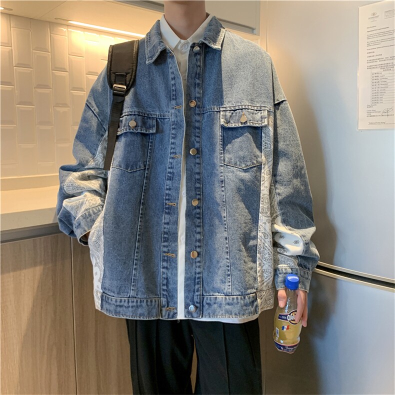 腰果花拼接牛仔春秋季宽松原宿bf复古港风情侣夹克上衣W1517-P62,男装夹克,星座512-2