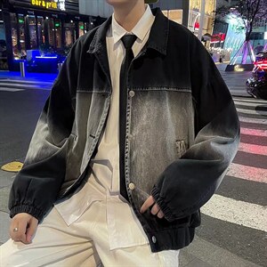 新款复古渐变外穿牛仔夹克男秋季宽松休闲扎染牛仔外套J8825-p65图片