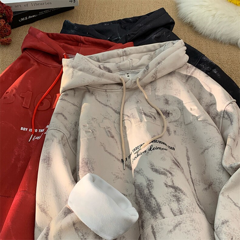 式复古加绒卫衣男女设计感宽松休闲连帽外套潮牌WY911-P50,男装卫衣,星座308B-1