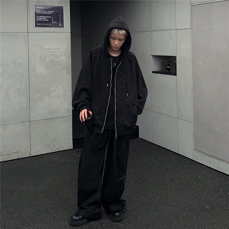 2025新款复古美式满天星开衫连帽卫衣JK90-P78图片