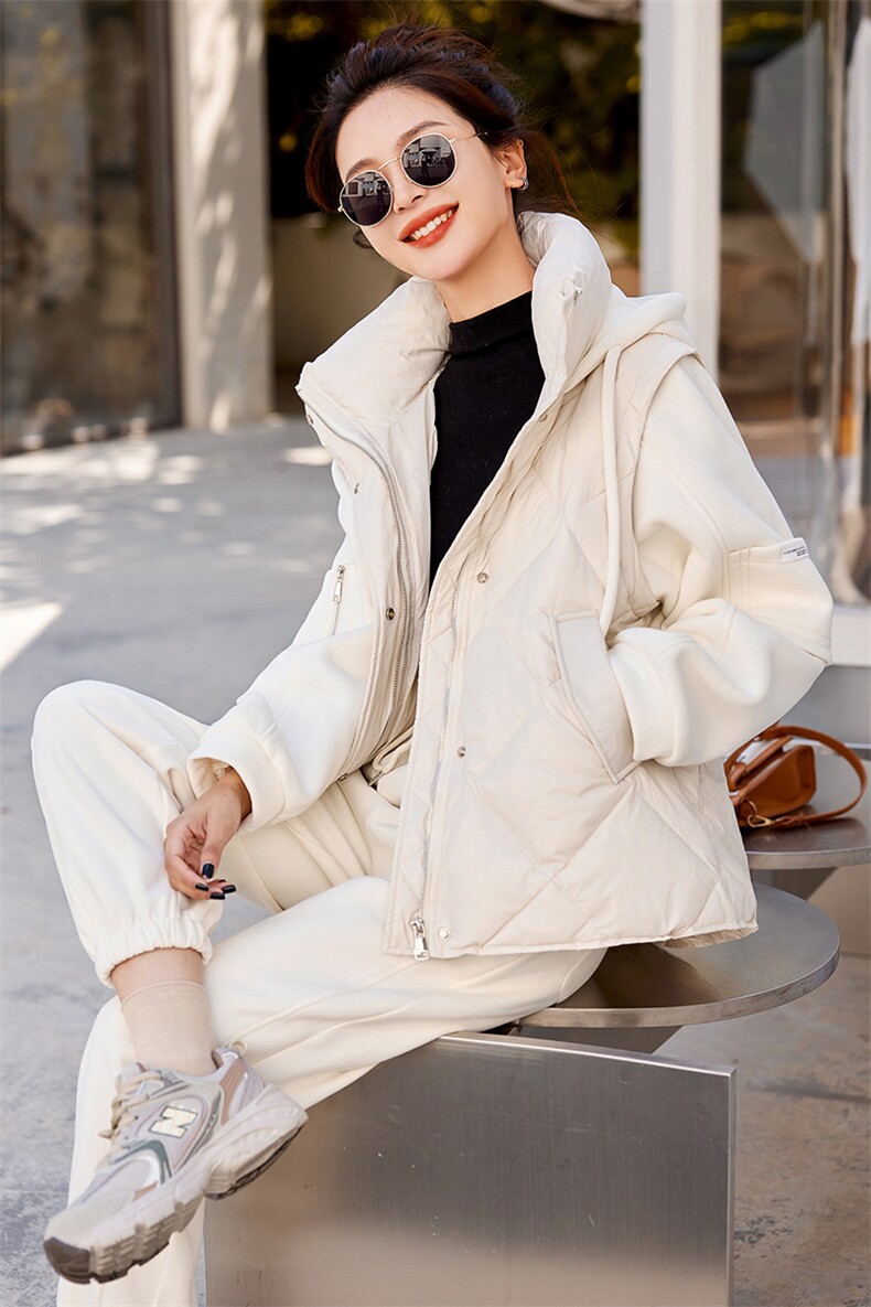 2022新款套装女连帽简约百搭白鸭绒加厚保暖羽绒服,女装羽绒服,悠米