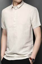 BB2738夏季男士棉麻t恤青年风复古短袖休闲免烫修身唐装P60图片