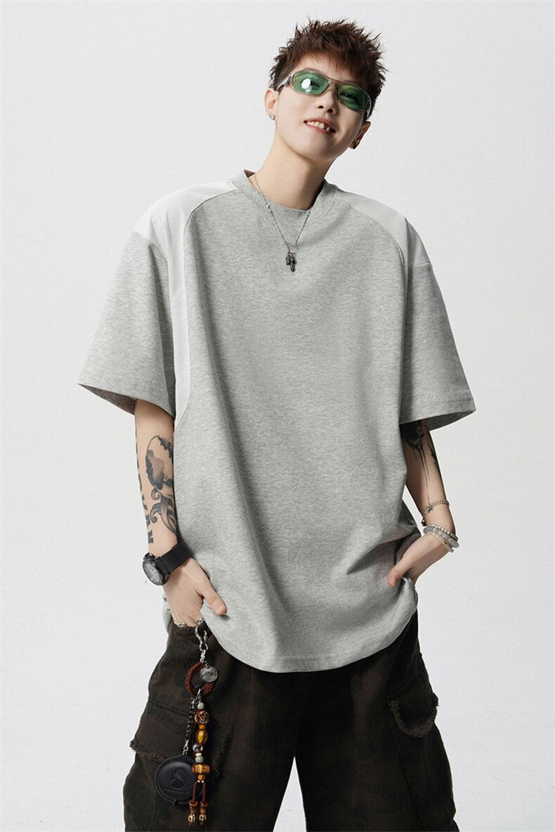 T10129-特批30控58曼巴棉撞色拼接短袖大码T恤夏季薄款垂感短袖,男装T恤,电商A059
