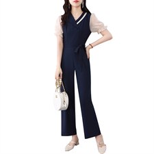 新款夏季淑女气质穿搭时尚洋气时髦显瘦阔腿连体连衣裤套装女纱网，女装连体裤，韩蔻秀