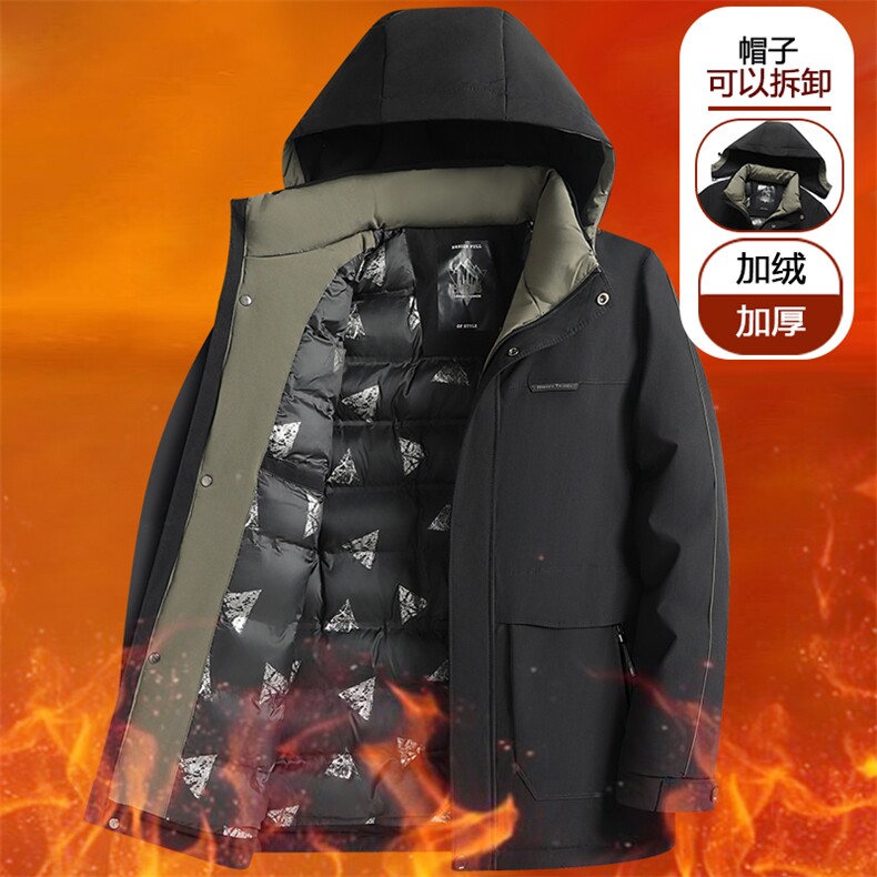 冬季棉衣休闲加厚保暖棉服中长款爸爸装可脱卸帽商务棉袄大码男图片