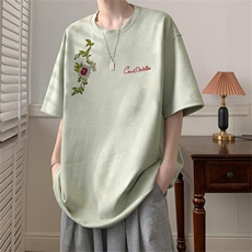 可设48小时发货支持抖音得物来样二开240克重磅美式麂皮绒短袖t恤，男装T恤，电商A486