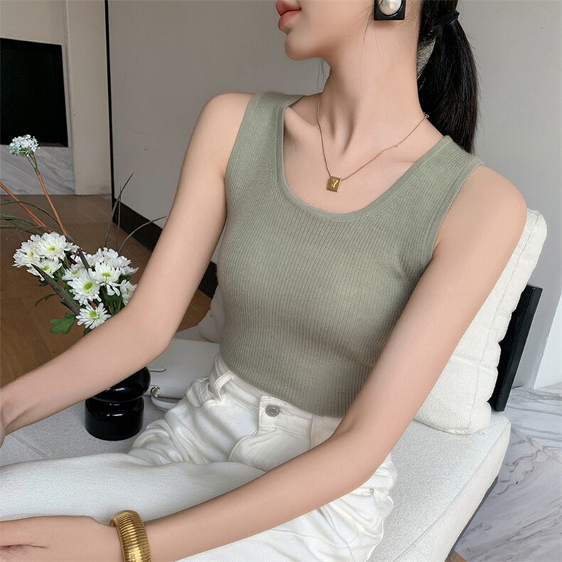 精纺细羊毛U领针织吊带背心女修身显瘦简约通勤无袖打底衫薄内搭,女装背心吊带,暖思纯羊绒
