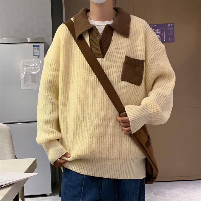 毛衣服男口袋翻领网红ins针织衫潮流宽松毛线编织外MY32-P48图片