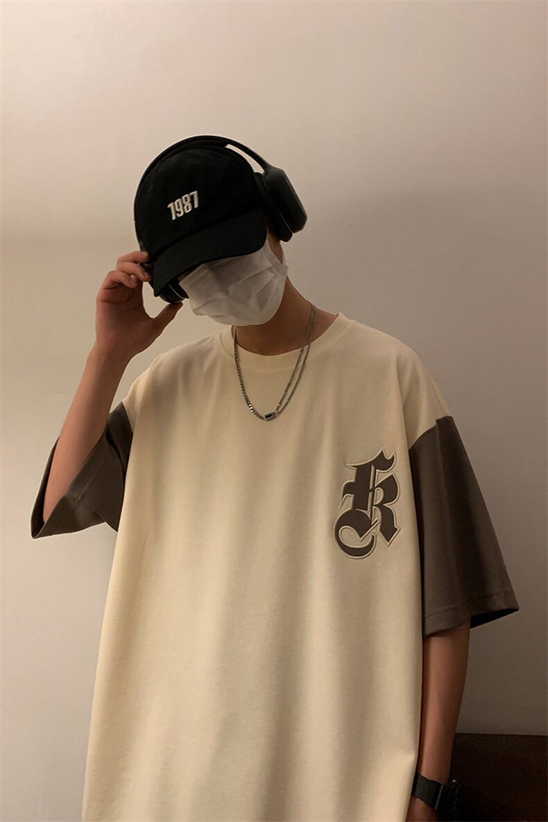 冰氧仿棉短袖港风暖光夏季休闲百搭字母印花男上衣TC3151-P24控48,男装T恤,星座717
