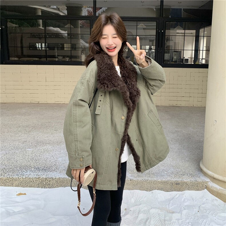 2026冬季复古羊羔毛翻领工装派克羽绒服2C212-G209-P295-K438图片