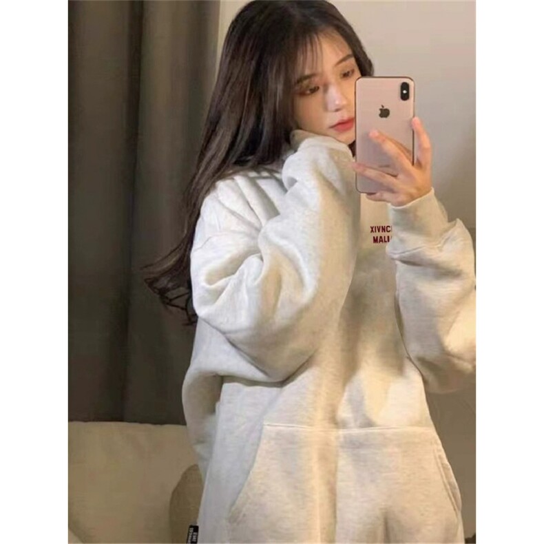 美式复古潮牌字母连帽卫衣女2025新款银狐绒加厚宽松慵懒外套,女装短外套,星座506A