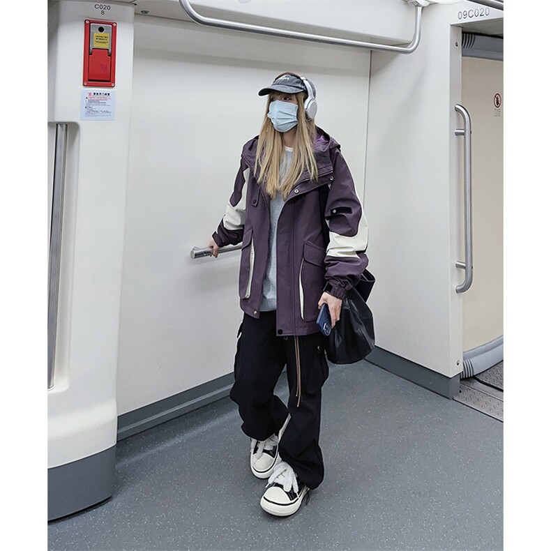 【直播】春季防水冲锋衣宽松男女拼色连帽夹克C2335-TP95控价128图片