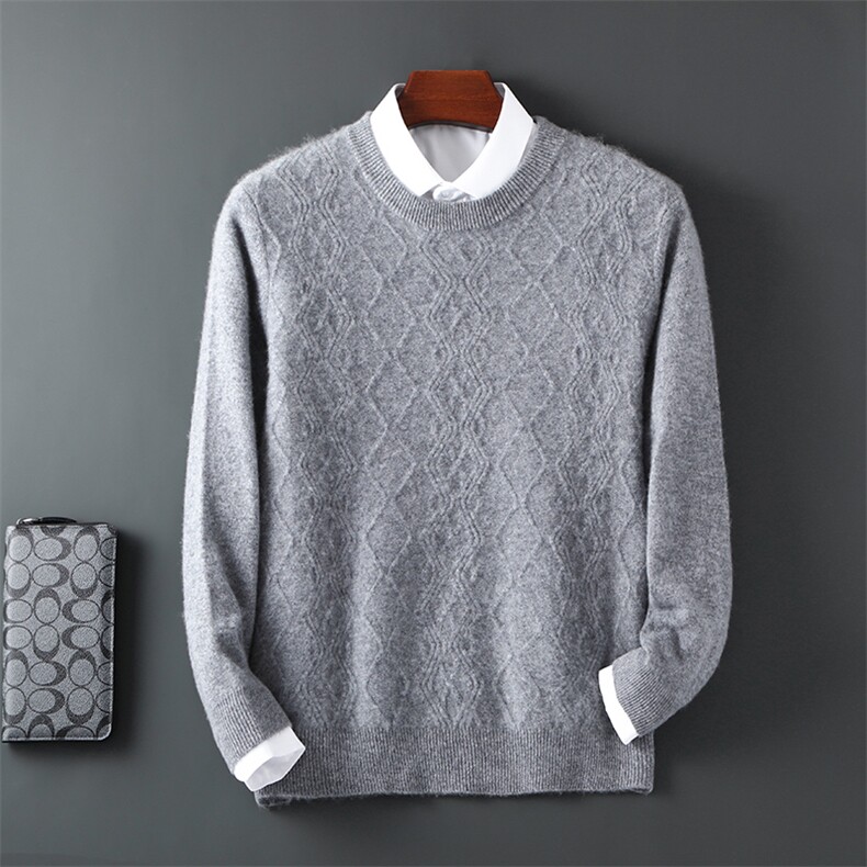 2025年秋季新款百搭男士12针菱形圆领加厚保暖羊毛衫，男装羊毛衫，邓利维