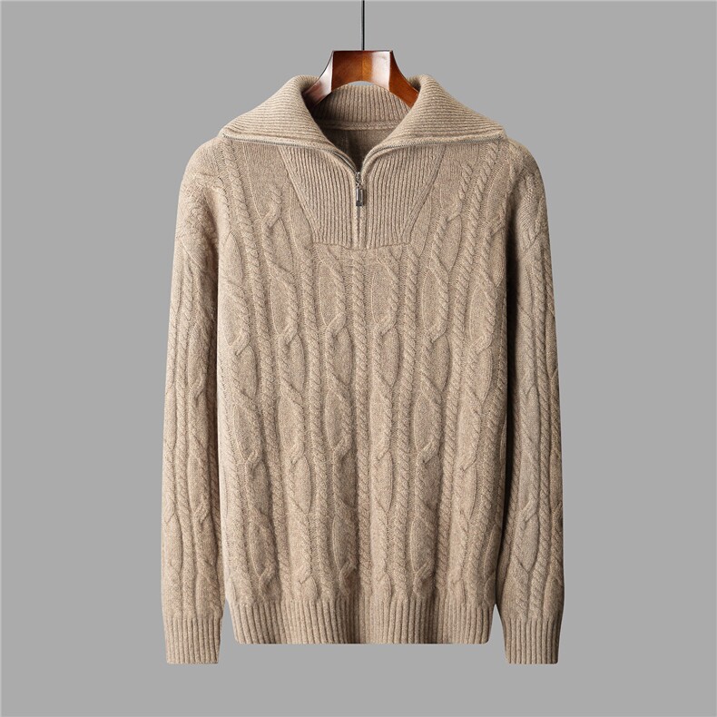 2025秋冬百搭时尚简约针织衫翻领拉链款，男装羊绒套衫，盛欣羊绒