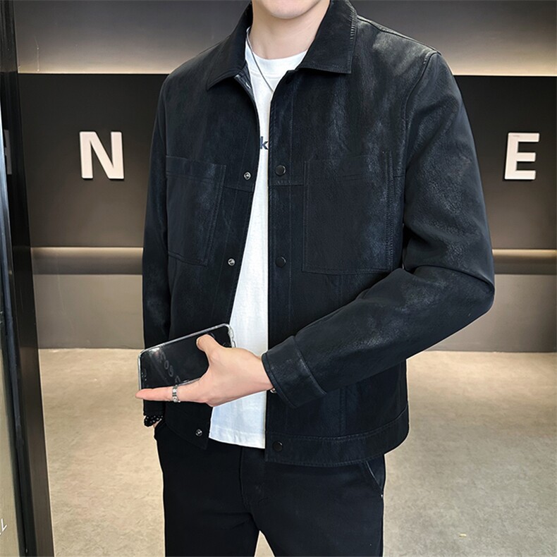 秋季夹克男2025新款高级感翻领男装麂皮外套上衣A313-8837-P145,男装夹克,电商A313