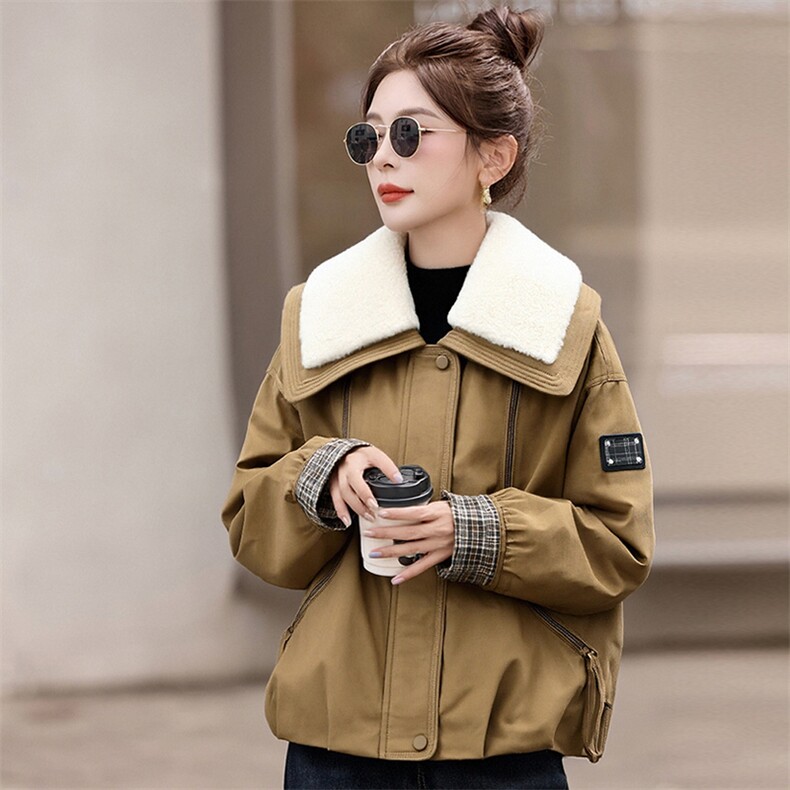 加绒派克棉衣女短款新款宽松设计感洋气小个子加厚棉服冬外套,女装棉衣/棉服,韩蔻秀