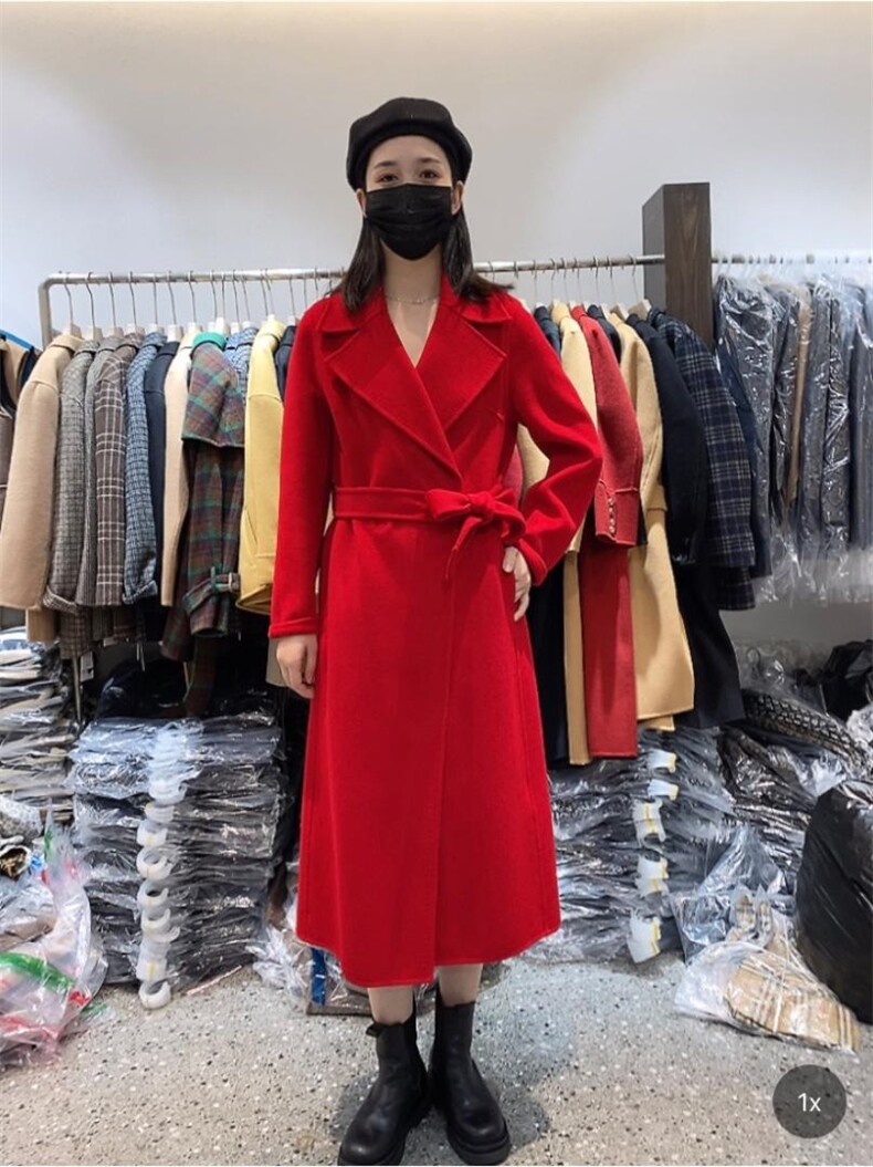 2022新款气质女人味系腰带西装领羊毛双面呢大衣,女装西装,L·H·X