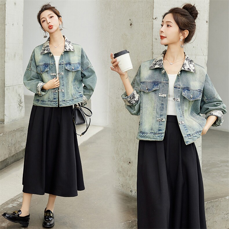轻奢轻奢水墨画拼接新中式牛仔外套女春秋2025新款轻国风超好看小，女装牛仔外套，天丽
