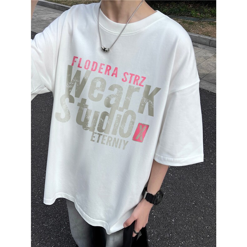 重磅美式高街印花纯棉大码宽松休闲短袖T恤T2510-P25控38,男装T恤,电商B219A