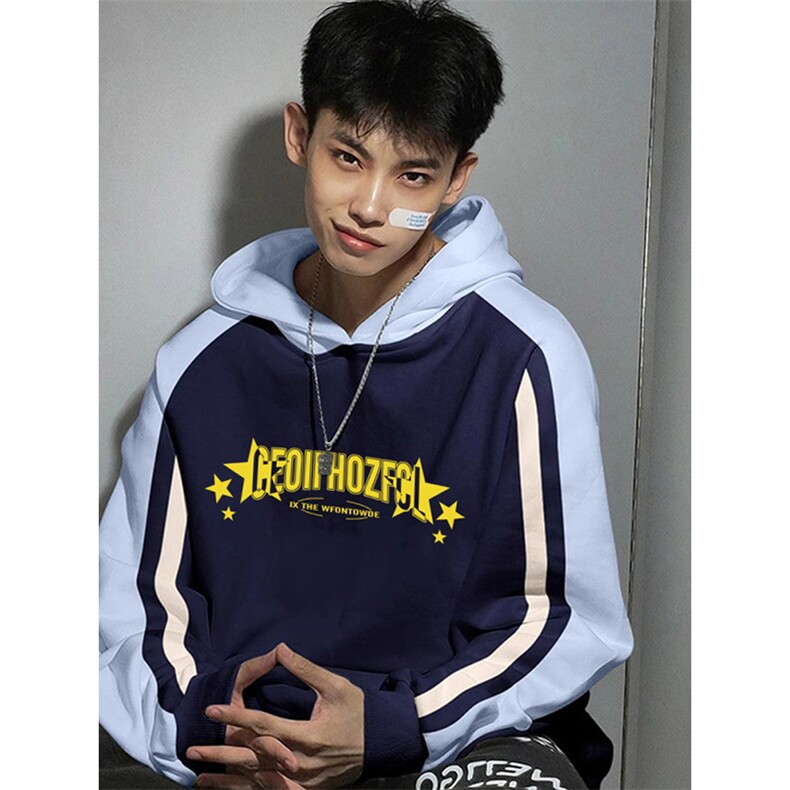 抖音得物供货提供视频秋冬重磅美式宽松接拼连帽卫衣3226,男装卫衣,电商A486