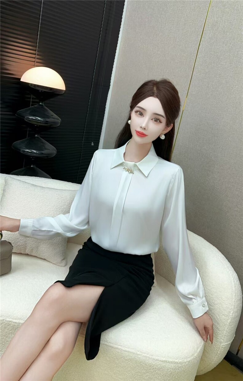 粉色衬衫女长袖2025春季新款洋气设计感小众时尚高端缎面上衣,女装衬衫,亿东羊绒