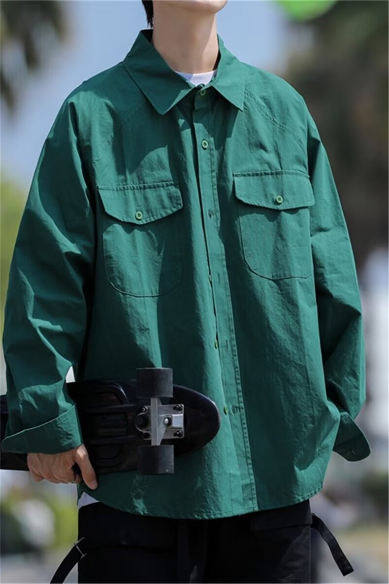 日系重磅长袖衬衫男秋季高级感休闲纯色白色翻领衬衣复古外套bf,男装衬衫,星座218-1（原230）