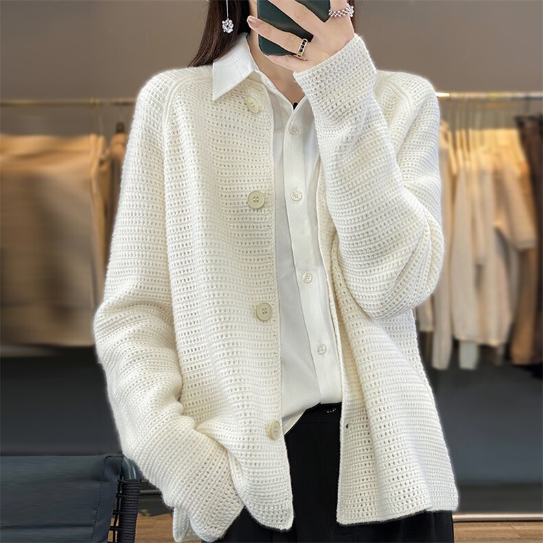 2024春秋新款立领开衫女宽松系扣百搭外套针织毛衣图片