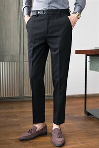 C129 2021秋冬加厚男小西裤长裤修身休闲裤英伦-腰带平铺图图片