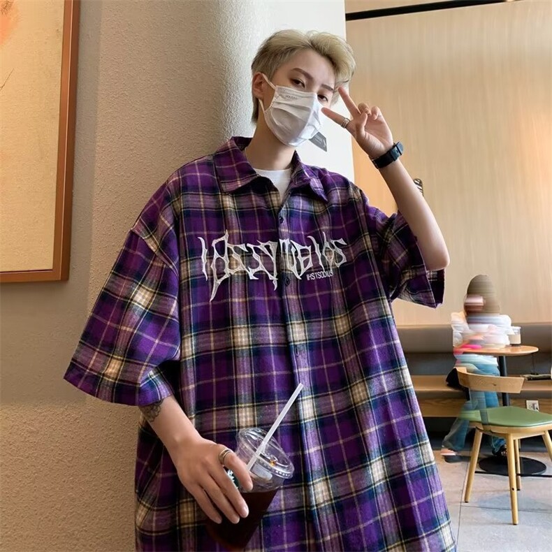 夏季新款衬衫潮流慵懒男方领刺绣衬衫P35,男装衬衫,星座1116-2
