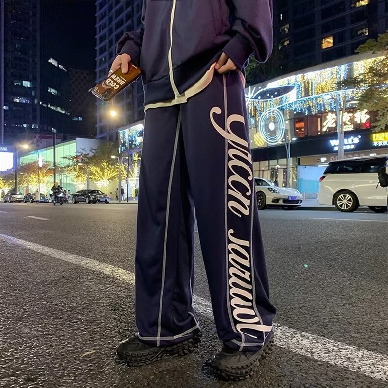 秋冬美式运动裤2023新款男女直筒双明线休闲拖地裤长裤GK55P38,男装休闲裤,星座1116-2