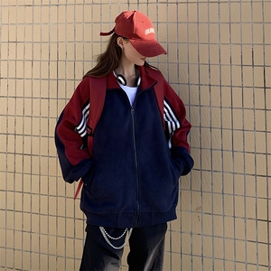 抖音得物高品质26春装美式高街重磅织带拼接撞色立领卫衣外套CM41图片