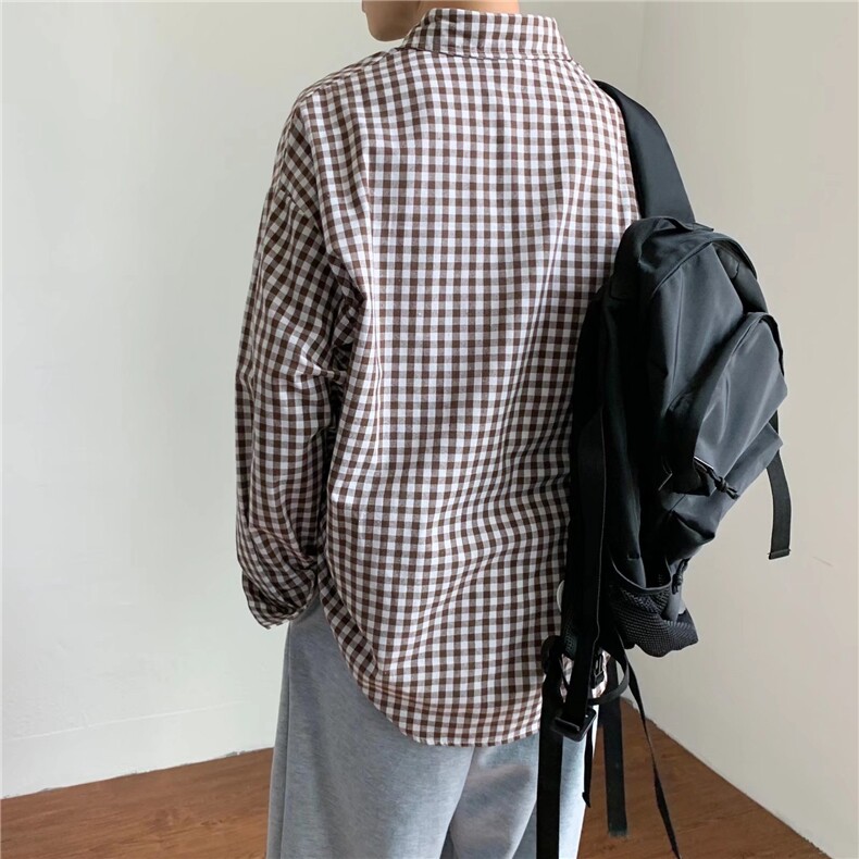 格子衬衫男长袖港风日系休闲上衣潮牌ins衬衣外套C176310B-1P30,男装衬衫,星座310B-1