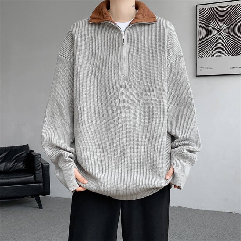 8XL-M立领半拉链毛衣男大码慵懒风宽松日系针织衫外套MY19002P78,男装针织衫/毛衣,电商B312