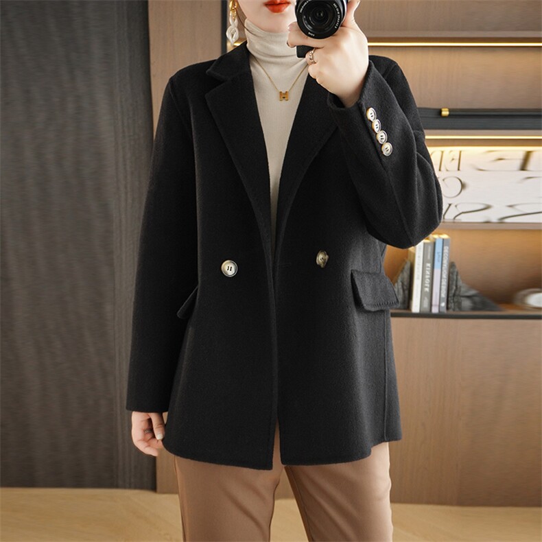 短款翻领显瘦修身轻奢呢子大衣女2024秋冬季新款，女装双面呢大衣，鹿展羊绒大衣