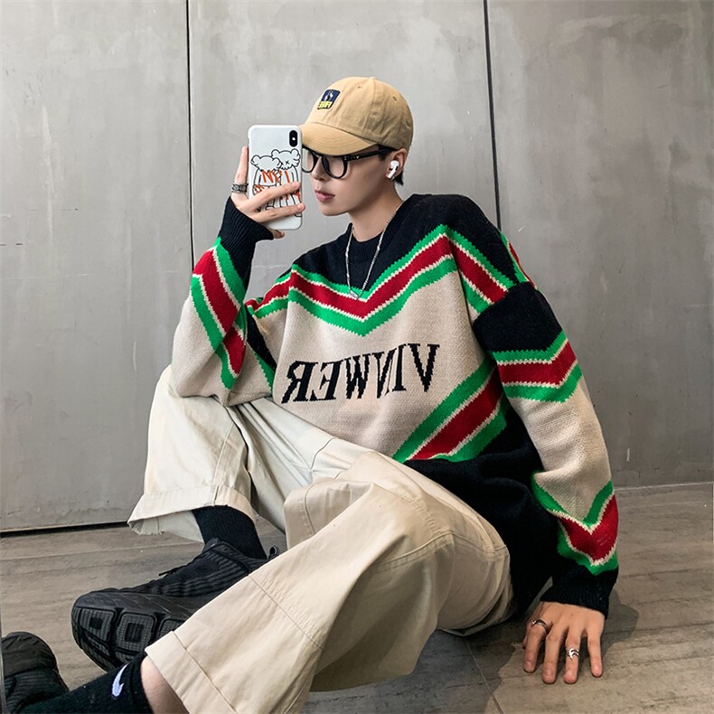 秋冬情侣宽松ins外穿加厚套头慵懒针织衫潮流个性毛衣QT811-P75图片