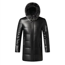 X17710秋冬新款海宁皮衣男士中长款鸭绒羽绒服狐狸毛连帽P920，男装皮衣，电商B360