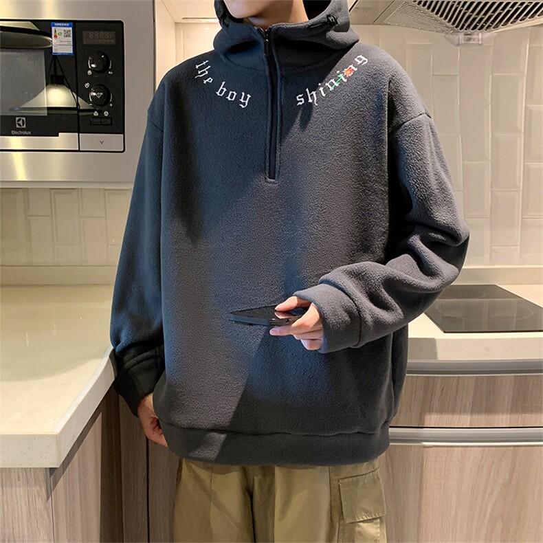 冬季加绒高领半截拉链卫衣男潮流摇粒绒卫衣长袖A668P50,男装卫衣,星座210-1
