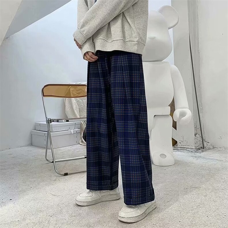 新款休闲裤直筒潮流潮牌ins港风宽松百搭格子阔腿长裤秋k320-p35,男装休闲裤,星座1008
