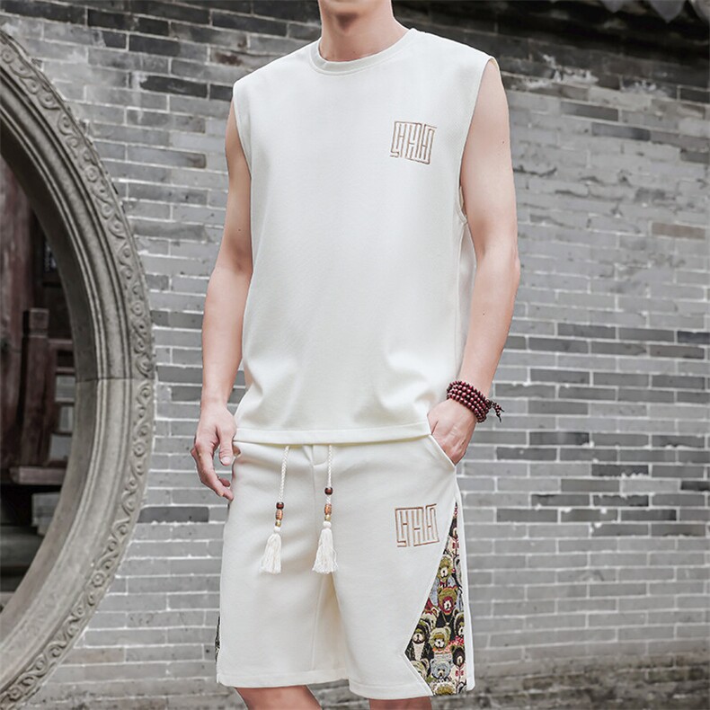 夏季薄款背心休闲运动套装男刺绣男士短裤两件套A266-TZ1158-P46,男装牛仔裤,电商A266
