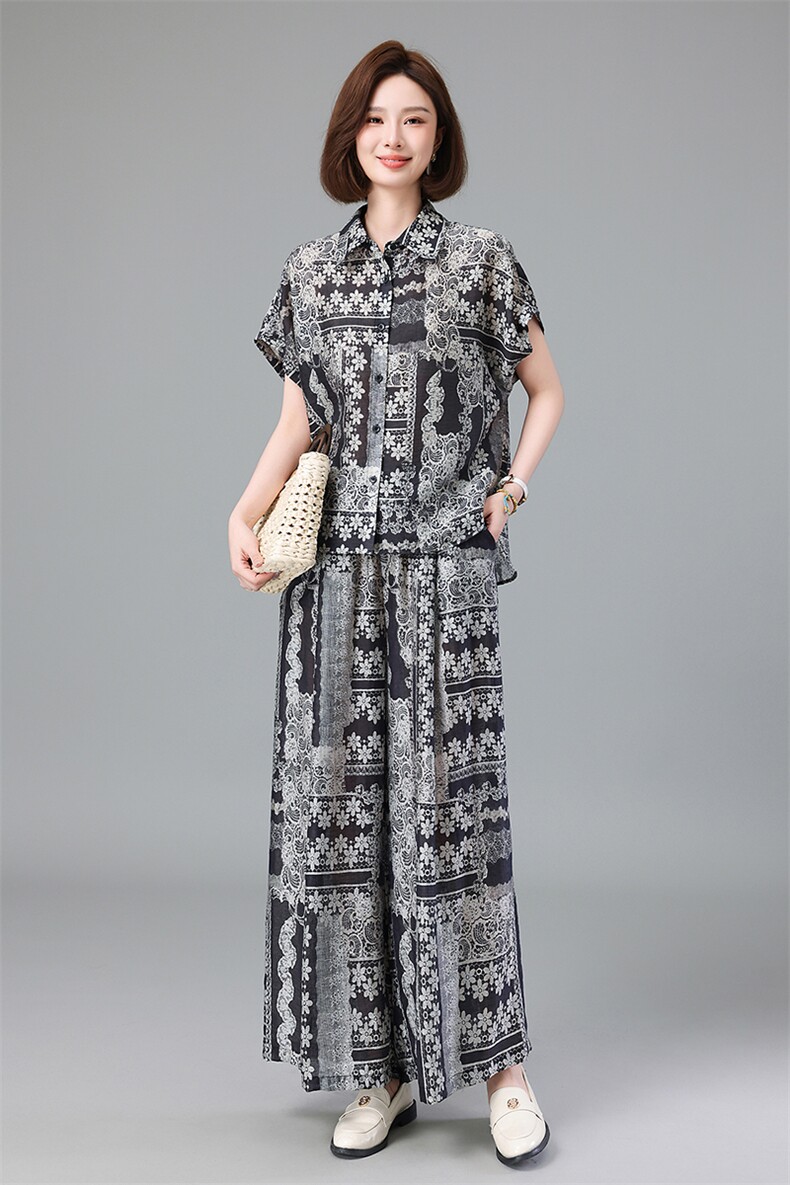 法式度假风印花连衣裙女2025夏季新款气质高级感宽松显瘦a字长裙,女装套装/套裙,深水步