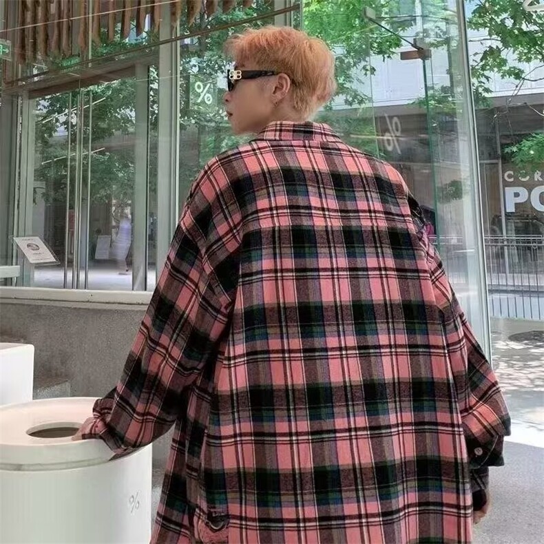 复古长袖撞色格子衬衫男,男装衬衫,星座410-6（原星座1304-1）