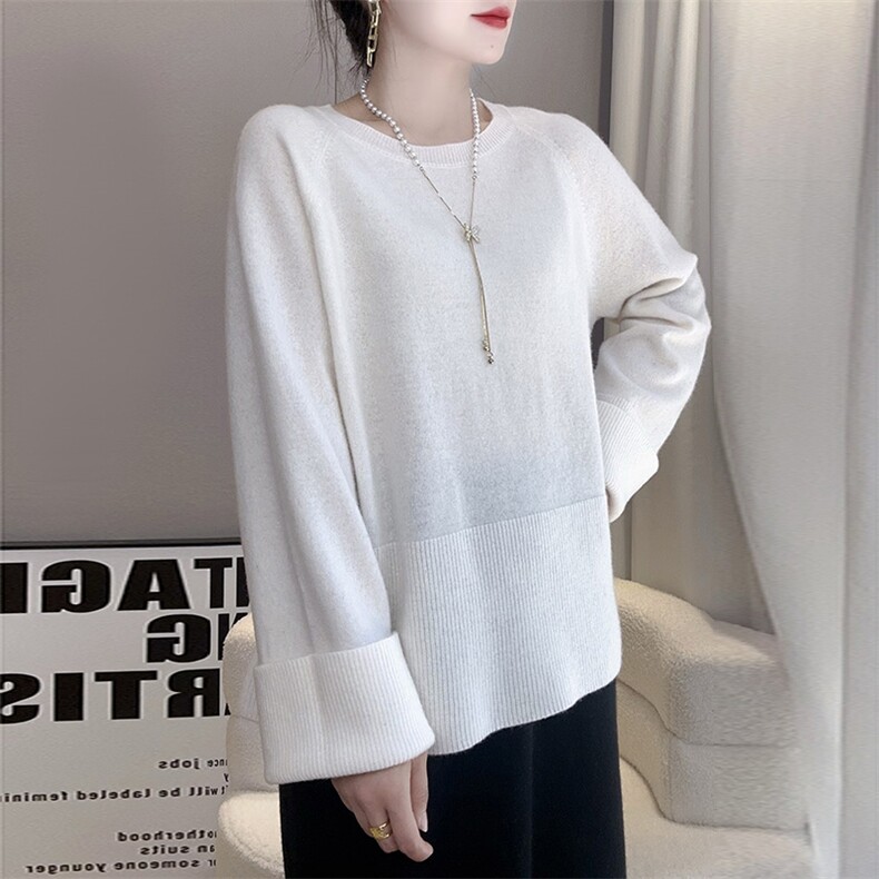 时尚气质女纯色羊毛衫圆领2024年秋冬季针织毛衣，女装羊毛衫，臻纶羊绒