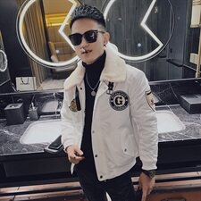 冬季社会小伙痞帅羊羔毛翻领机车飞行服棉衣外套M1195-P128控165，男装棉衣，星座308A