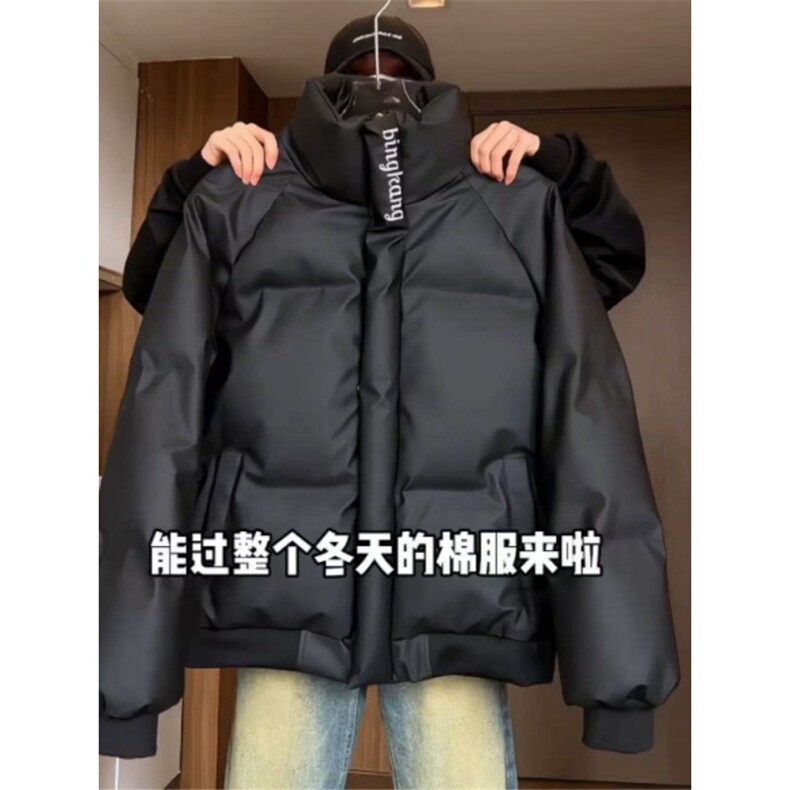 PU皮刺绣立领羽绒棉服外套高级感短款面包服NL02纯色P70刺绣P80,男装棉衣,电商D256-1(原A064-1)