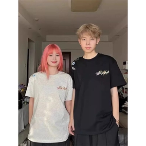 万针全刺绣工艺抖音得物高品质260克重磅纯棉双纱美式高街短袖T恤图片